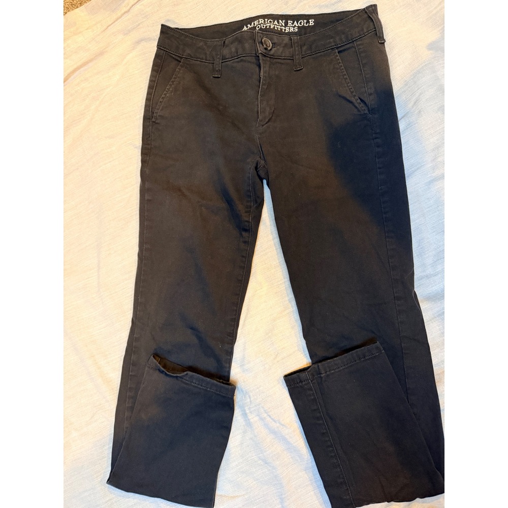 American Eagle Women Black Skinny Twill Super Stretch Pants Size 4 Regular